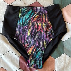 Panache high waisted feather print bikini- bottoms Women’s small, top 32d